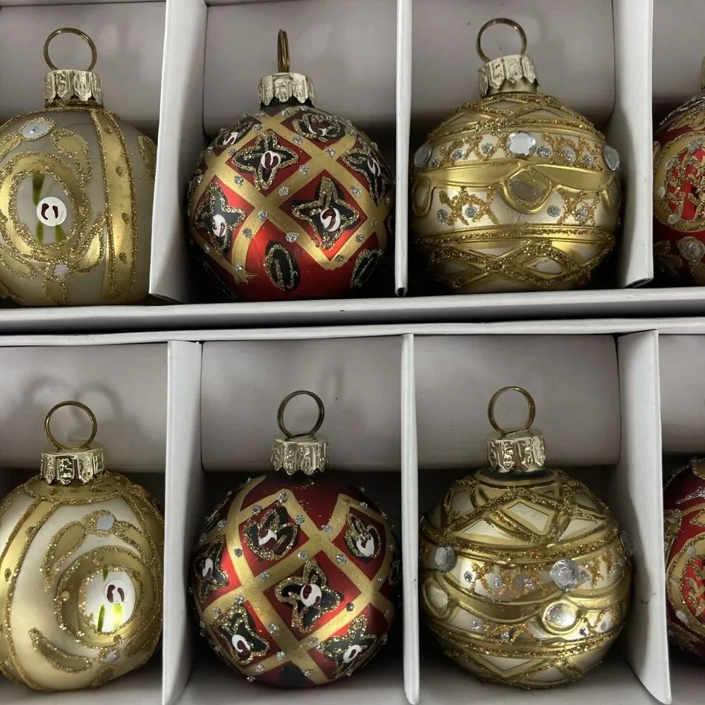 Lillian Vernon Cloisonné Type Ball Ornaments Name Card Holder 2 Boxes Of 6 Vtg